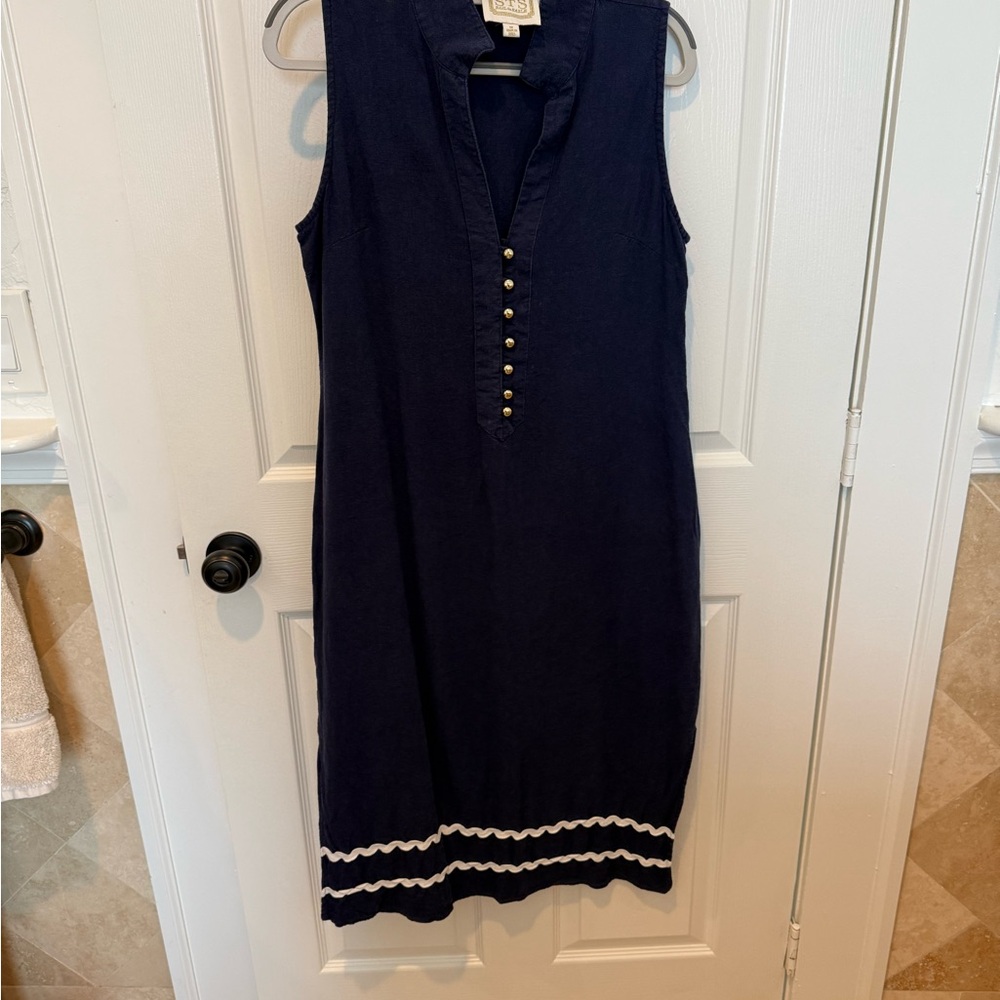 Navy Sleeveless Dress with Button Detail